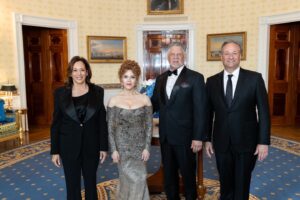 Bernadette Peters Instagram - Here we are at the White House with Vice president now president elect Kamala Harris and First Gentleman Doug  Emhoff ,, we were in Washington for the Fords Theater Award  honoring Nancy Pelosi