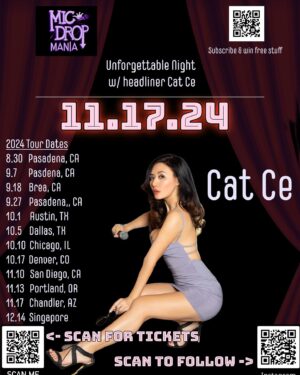 Cat Ce Instagram - 3 shows @theicehousecc 🧊8/30, 9/7, 9/27 🎤New dates added 10/5 @dallascomedyclub 👍10/10 @riddlescomedyclub 👏10/17 @thedenverimprov ❤️ 11/13 @heliumcomedypdx 🙌#heycatce  #comedy #jokesonme #standupcomedy#asianamericancomedian #funny 

Show dates: 
8/26 Hollywood The Yard 
8/30 🧊the ice house Pasadena 
9/7 🧊the ice house Pasadena 
9/18 Brea Improv Orange 🍊 County 
9/27🧊The  ice house Pasadena
10/1  Cap City Austin Texas 
10/5 Dallas Comedy club 
10/10 Riddles Comedy Chicago 
10/17 Denver Improv 
10/23 😺The Mad House Comedy San Diego 
11/10 Mic Drop San Diego 
11/13 Helium Comedy Portland OR
11/17 Mic Drop Arizona 
12/14 Singapore 

Subscribe here to win free tickets & merch 
https://beacons.ai/catce