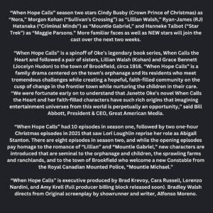 Cindy Busby Instagram - Breaking News Alert! 🚨 We’re thrilled to announce the sequel to ‘When Hope Calls,’ starring Cindy Busby, Christopher Russell, Nick Bateman, Wendy Crewson, Hanneke Talbot, Morgan Kohan and RJ Hatanaka beginning production for a series premiere in January 2025 on Great American Family then streaming on @greatamericanpureflix 🙌