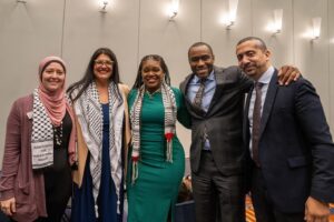 Cori Bush Instagram - The struggles for Black & Palestinian liberation are deeply connected. 

Grateful to @marclamonthill, @RashidaTlaib, @Ruwa4Georgia, & @mehdirhasan for joining yesterday’s panel on Black & Palestinian solidarity & our collective liberation.