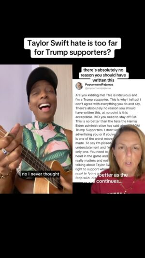 Franchesca Ramsey Instagram - #Trump supporters be like, “I can excuse racism, sexism, ableism, transphobia, xenophobia, sexual abuse & being convicted of 32 felonies but I draw the line at Taylor Swift” 🙃🐆 
 🎥 via mishi4change on Tiktok
