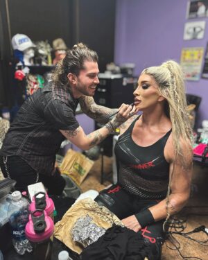 Gabbi Tuft Instagram - The crucifixion of @vertvixen and the tremendous efforts behind this iconic moment.
-
One month ago I envisioned this moment while driving home from practice. 
-
22 extras, hair, makeup, production crew, choreography, one ref, and two wrestlers that wanted to create the most cinematic moment in independent wrestling history - we did exactly that.
-
Multiple dress rehearsals, engineering a pulley and drop system for the chains and cuffs, costuming, and ongoing production coordination were all necessary to pull off this iconic moment.
-
Thank you to everyone that participated in this monstrous lift. I see you, and I’m grateful for all of you.
-
Photo 1: @themickeyfitzpatrick bringing Mother to life.
-
Photo 2: @themickeyfitzpatrick & @herhandstyles putting the final touches on Mother.
-
Photo 3: @congo_demon , Mother’s first born child of fire.
-
Photo 4: @hodorthebearded Mother’s second born of fire.
-
Photo 5: Mother with her children of fire.
-
Photo 6: Going over the match with referee @rickyzamora74 
-
Photo 7: Rehearsing Mother’s entrance with her Children of Salvation.
-
Photo 8: The Children of Salvation entering the arena.
-
Photo 9: @vertvixen, AKA: “Player 1.” Thank you for the endless hours of training, for being a boss bitch, a warrior in the ring, and a complete angel outside the ring. You’re amazing and it was an honor to work with you.
-
Photo 10: @lexlockwoodis as “Brother Vixen.”
-
Photo 11: Dress rehearsal of the crucifixion. 
-
Photo 12: The crucifixion of Vert Vixen.
-
#Wrestling #Mother