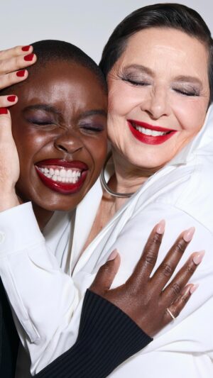Joy Sunday Instagram - To each icon her iconic red. Global Ambassadors @isabellarossellini and @joysunday share heartfelt moments on set for the Mess with Lancôme campaign. Aren’t they stunning?

#MESSWITHLANCOME

MUA: @sooparkmakeup on Isabella, @paulyblanch on Joy
Hair: anton alexander on Isabella, @shekenkut on Joy
Styling: @godarrylgo
Nails: @amivnails
Photo: @michellemoniquephoto
Production: @811media Director: @garybardizbanian 
Set designer: @stocktonhall

#Lancome #Makeup #IsabellaRossellini #JoySunday #TimeToGetMessy