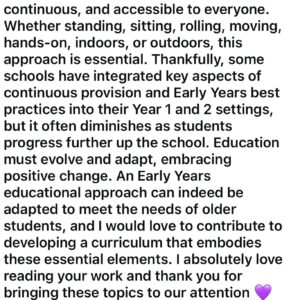 Kate Silverton Instagram - What an incredible response; from parents, grandparents  and teachers alike - all aligned in powerful advocacy of our children &  calling for more time spent in movement & play. Our children’s brains and bodies are designed by nature to move and to play .. in fact, it’s crucial for healthy mental AND physical development. 

In my books, I explain why play and movement SUPPORT learning and more regulated behaviour in the classroom. 

Policy makers are getting it wrong if they think forcing young children to sit still and ‘be quiet’  is the way to instil ‘discipline’ and indeed good future mental health

Many young children are unable to self-regulate this way - they need to move their bodies to remove residual and natural stress energy before they are able to sit still and learn. This is not my opinion: this is science: and any academic institution and anyone in the position of policy making does well to familiarise themselves with it. 

Science shows us that even short periods of movement can help to reduce stress energy in the body - and can therefore support calmer more regulated behaviour in the classroom. 

For older children this may be as simple as standing up to do what I call the ‘shake it out’ during long lessons, and for younger children, anything patterned repetitive and rhythmic ( a dance to music at the start of the day, throwing a ball back and forth, star jumps, drumming, singing, dancing ) all support emotional and physical regulation, rather than little bodies being forced to sit still ‘on the mat’ for periods that may be too long for their still-developing brains. 

Swipe ➡️ to see just some of the comments shared with me today 

I volunteer as a counsellor in schools - I know the issues are multi-faceted & can be complex. But we can only create change when we come together. There are many issues at stake and we can only start where we are - but we begin by bringing the joy back into the classroom & putting our children’s needs first & foremost - their future health & happiness depends on it.