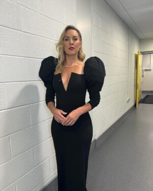 Kathryn Thomas Instagram - Final look night 2 @roseoftraleefestival 

Dress custom made by @nadur.design 
Tennis necklace and wave ring  @paulsheeranjewellery 

Styled by @meganfoxfashion_ 

Glam @normajeanhair @theroomhairco 
@dearbhlamakeupartist @brownsugar_ie