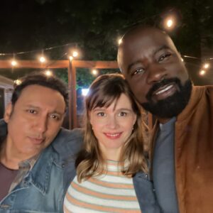 Katja Herbers Instagram - Evil. You gift of a show. Gift of a people. Can’t make a good “final” caption now but wanted to share these BTS bits today. Will post more this week. Blurry pic with @aasif is right after he and I filmed our final scene together 😢❤️ Last slide is @coltermikecolter appalled/amused (you decide) by my covering of “the Antichrist”with a pacifier, a bit we came up with on the day. See ya later. Thanks for being weird with us. 😈