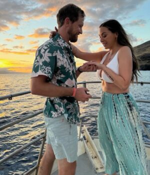Kristen Doute Instagram - i’m wrapped around your finger like this ring i’m wearing 💍 🤟🏽 out of the all the fish in the sea, you chose me 🥹

(and thank you to our bestie @kylechandesign for creating the most beautiful ring!!)
