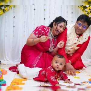 Lahari Arundhati Vishnuvazhala Instagram - @lishan.official Annaprasana lo yenta calm & bujjiga unado 😍🥳💐🎊💖💕💓🎂🎉 👶  @dhiren_manikant