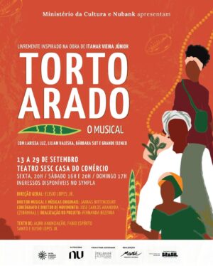 Larissa Luz Instagram - Salvador, a espera acabou! Das páginas ao palco, dia 13 de setembro, no @teatrosesccasadocomercio, daremos início a esta trama que conta uma história de vida e morte nas profundezas do sertão baiano.  Um texto épico e lírico, realista e mágico. Os ingressos estão disponíveis no Sympla. Link na bio do perfil (@tortoaradomusical)

Vencedor do prêmio Jabuti de Romance Literário e fenômeno editorial com quase um milhão de exemplares vendidos e tradução para 24 idiomas, “Torto Arado”, do baiano Itamar Vieira Júnior, ganha adaptação livre para os palcos brasileiros.

Torto Arado – O Musical
Onde: Teatro Sesc Casa do Comércio
Quando: De 13 de setembro a 29 de setembro (Sexta: 20h, Sábado: 16h e 20h e Domingo: 17h)
Ingressos: R$ 120 (inteira) e R$ 60,00 (meia entrada). Ingresso popular: R$ 40,00 (inteira) e R$ 20,00 (meia entrada)
Classificação: 14 anos
Cliente Nubank: Todos possuem 45% de desconto em cima do valor da inteira
Vendas: Sympla

O musical conta com a direção geral de @elisiolopesjr, dramaturgia de @aldri.oficial, @elisiolopesjr e @espirito.fabio, direção de movimento de @xorogan_zebrinha, direção musical de @jarbas.bittencourt e coordenação geral de @fernanda.bez.

“Torto Arado - O Musical” é um projeto apresentado pelo Ministério da Cultura, por meio da Lei Federal de Incentivo à Cultura, com patrocínio do Nubank. Produtora associada: Melanina Acentuada. Realização: Maré Produções Culturais, Ministério da Cultura e GOVERNO FEDERAL União e Reconstrução.

#tortoarado #musical #tortoaradoomusical #nordestino #salvador #salvadorbahia #jarê #chapada
