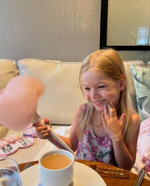 Lisa Whelchel Instagram - Tea Party with just us girls today. Eisley provided all the beautiful accessories for my special-tea hair do! P. S. I vote all tea parties include cotton candy from now on. ☕️🫖🎀💝 (Meanwhile all the boys went to a Monster Truck show!)