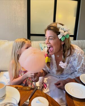 Lisa Whelchel Instagram - Tea Party with just us girls today. Eisley provided all the beautiful accessories for my special-tea hair do! P. S. I vote all tea parties include cotton candy from now on. ☕️🫖🎀💝 (Meanwhile all the boys went to a Monster Truck show!)