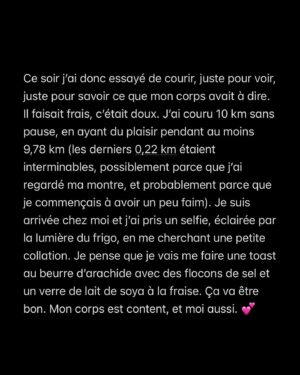 Loounie Instagram - Pour toutes les personnes qui croient encore que la marche, « ça ne compte pas ». 😌✌🏻

(Je me sens vraiment privilégiée d’avoir trouvé une activité physique que j’aime autant, et aussi d’avoir un horaire flexible qui me permet de la prioriser. Et je suis fière de moi! 💕)