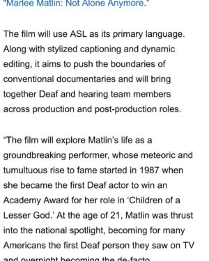 Marlee Matlin Instagram - I’m so excited to share this bit of news with you. And so proud of the team of @pbsamericanmasters who agreed with the vision of doing the project in ASL and bringing on the brilliant @shoshannah7 as director.