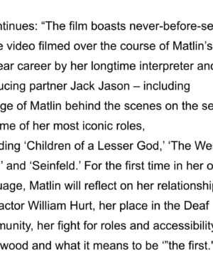 Marlee Matlin Instagram - I’m so excited to share this bit of news with you. And so proud of the team of @pbsamericanmasters who agreed with the vision of doing the project in ASL and bringing on the brilliant @shoshannah7 as director.