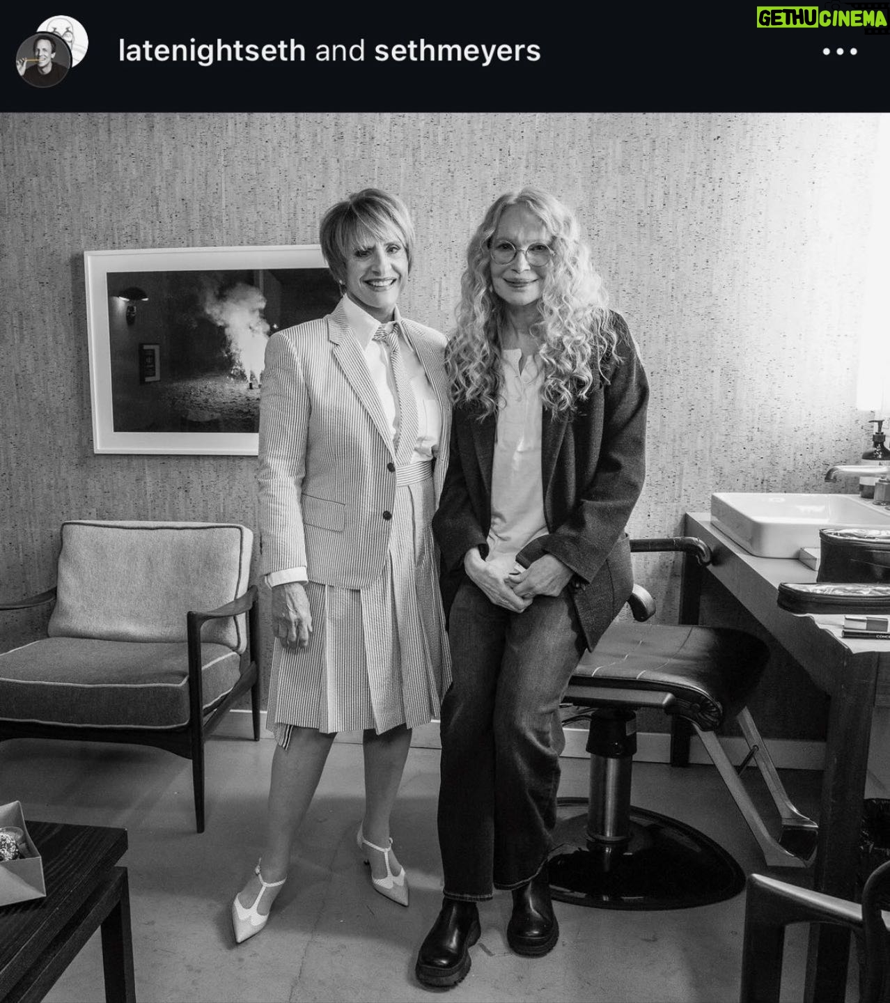 Mia Farrow - 2K Likes - So Patti and i did the Seth Meyers Show tonight. . What a nice guy! Also i love Patti’s suit and i love Patti