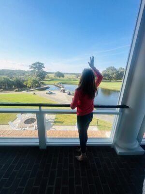 Nancy Mace Instagram - Doing what moms do best when they see their kid coming in from the 18th green - Yell, Wave and (not) try to Embarrass them!