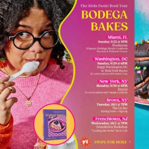 Paola Velez Instagram - Get ready for an incredibly sweet adventure🍇📚✨! I’m thrilled to share the ¡Hola Paola! Book tour dates with you all. 🗓️

Click the link in my bio to discover the tour stops and join me and my friends on this cross country journey. I can’t wait to meet you all in person! 

@nordstrom @nordstromrestaurantgroup 
 @boldforkbooks @chabelacoss 
@rizzolibookstore @lahbco 
@thelitbar 
@frenchtown_bookshop 
@dreamworldmakes @sisterlylovephilly 
@southernsmokefoundation 
@brazosbookstore @chefdawnburrell 
@canjeatx @tavel19 
@pullmanmarket @kevinfinktx @emmerhospitality 
@latinaspoderosas @carlasfreshmarket @kaydayallday 
@nowservingla @roxanajullapat 
@wearefriendsandfamily 
@chefnel4 @alamaroakland 
@omnivorebooks 
@booklarder 
@communionseattle @thatbrowngirlcooks @arvin_kyle_b 
@platformbyjbf @theduskykitchen 
@bembrooklyn @mofad

#holapaola #booktour #cookbook #bookstagram #bodegas #bronxny #bookish #meetandgreet #pastrylove #pastrychef