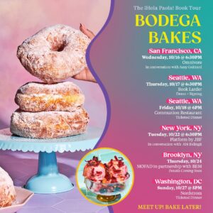 Paola Velez Instagram - Get ready for an incredibly sweet adventure🍇📚✨! I’m thrilled to share the ¡Hola Paola! Book tour dates with you all. 🗓️

Click the link in my bio to discover the tour stops and join me and my friends on this cross country journey. I can’t wait to meet you all in person! 

@nordstrom @nordstromrestaurantgroup 
 @boldforkbooks @chabelacoss 
@rizzolibookstore @lahbco 
@thelitbar 
@frenchtown_bookshop 
@dreamworldmakes @sisterlylovephilly 
@southernsmokefoundation 
@brazosbookstore @chefdawnburrell 
@canjeatx @tavel19 
@pullmanmarket @kevinfinktx @emmerhospitality 
@latinaspoderosas @carlasfreshmarket @kaydayallday 
@nowservingla @roxanajullapat 
@wearefriendsandfamily 
@chefnel4 @alamaroakland 
@omnivorebooks 
@booklarder 
@communionseattle @thatbrowngirlcooks @arvin_kyle_b 
@platformbyjbf @theduskykitchen 
@bembrooklyn @mofad

#holapaola #booktour #cookbook #bookstagram #bodegas #bronxny #bookish #meetandgreet #pastrylove #pastrychef
