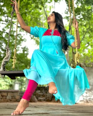 Preethi Sharma Instagram - 🩵❤️✨
Wearing @tara.india_ 💫

#aadhya #zeetelugu #psr #preefam☮️ #preevibes☮️ #preelovesyou☮️