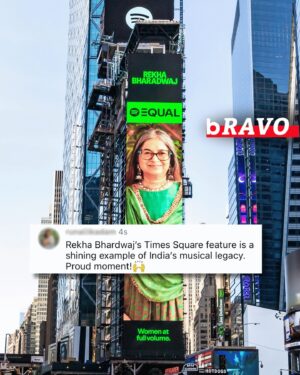 Rekha Bhardwaj Instagram - TSQ just got a major upgrade!✨We’re totally vibing with ‘Kitna Aasaan’ as it lights up the heart of New York City. This is not just a billboard, it’s a celebration of epic talent and storytelling.🙌

Major props to @spotifyindia for giving legends like Rekha the spotlight they deserve!❤️

#bRAVO

(Rekha Bhardwaj | Kitna Aasaan | Time Square Newyork | Proud Moment | Artiste First | Beliebe Music India)