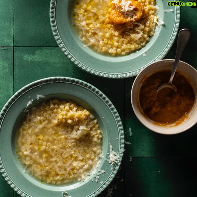 Silvia Colloca - 1.2K Likes - Sick day calls for Italian penicillin, aka pastina in brodo.
From my new book ITALIAN FAMILY FOOD.
I can’t believe I waited 7 books to share this recipe!
Serves 4
1 brown onion, peeled and cut in half
3 celery stick, roughly chopped
2 carrots, peeled and roughly chopped
salt for seasoning
250 gr of baby pasta such as satellite, risoni, orzo or ditalini
a drizzle of extra-virgin olive oil and freshly grated parmesan cheese for serving
Place the vegetables in a medium sized pot and cover with 3 lt of water and 1/2 tablespoon of salt. Bring to a simmer and cook on low for 40 minutes or until the vegetables are soft.
Place the soft vegetables in the bowl of a food processor fitted with blades along with 1/2 a ladleful of the stock. Whizz until smooth then set aside. Bring the stock back to the boil, add your pastina of choice, stir and cook for 6-7 minutes or until al dente, stirring occasionally to prevent sticking. By the time the pasta is cooked some of the liquid will be absorbed and you are left with with a thick soupy constancy. Add olive oil and parmesan to your liking, a tablespoon or two of the vegetable purée, and serve hot
🇮🇹❤️