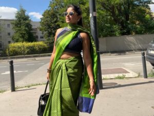Sneha Paul Instagram - From the Eiffel Tower to saree power! 💫 Draped in elegance, with a hint of Parisian flair. 

#paris 
#parisfrance 
@dorbysneha