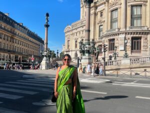 Sneha Paul Instagram - From the Eiffel Tower to saree power! 💫 Draped in elegance, with a hint of Parisian flair. 

#paris 
#parisfrance 
@dorbysneha