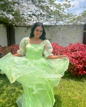 Tanvi Rao Instagram - 🧚🏼🧚🏼🧚🏼
Outfit by @inayadesignerstudio 🦚

#photo #gown #designer #keerthi #lakshmibaramma #tanvirao