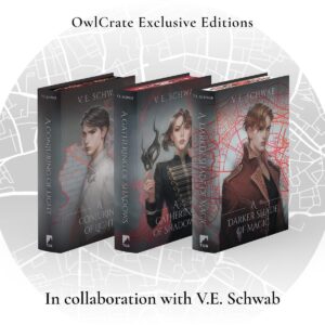 V. E. Schwab Instagram - Hey Book Owls, we are thrilled to announce our OwlCrate Limited Edition 🖤A DARKER SHADE OF MAGIC TRILOGY🖤 in collaboration with V.E. Schwab (@veschwab)!⁠
⁠
This set will feature A Darker Shade of Magic, A Gathering of Shadows and A Conjuring of Light, which will match our exclusive edition of The Fragile Threads of Power.⁠
⁠
Our Limited Edition 🖤A DARKER SHADE OF MAGIC TRILOGY🖤 will feature:⁠
🖤 Completely redesigned covers illustrated by @lenyan.art and designed by @lichen_and_limestone⁠
❤️ Reversible dust jackets with character art by @avendellart⁠
🤍 Stencilled edges on all 3 sides by @sajrafox⁠
🖤 Foil designs on the front and back of the hardcover cases by @divineliterary⁠
❤️ Bound in character art pages (3 per book) illustrated by @jessichenliu, @yewberries, and @yasu.art.studio⁠
🤍 Character art end pages (different front and back) by @lasq.draws⁠
⁠🖤 Ribbon bookmark⁠
❤️ Book one is signed by author @veschwab and includes an author letter!⁠
⁠
The exclusive OwlCrate Limited Edition 🖤A DARKER SHADE OF MAGIC TRILOGY🖤 will be $114.99 USD plus shipping. ⁠It is a completely separate order from our regular OwlCrate subscriptions and must be purchased individually through our store.⁠
⁠
Please note this sale will be limited to 1 set per person as stock is limited. We anticipate shipping in early December.⁠
⁠
All active subscribers & The Fragile Threads of Power purchasers will get the first chance to purchase the 🖤A DARKER SHADE OF MAGIC TRILOGY🖤 !! We will send an email on WEDNESDAY, OCTOBER 2nd, at approximately 12:00 PM PST containing your early access link.⁠
⁠
🤍 Subscribers early access sale begins on Tuesday, October 8th, at 11:00 AM PST⁠
🤍 If boxes haven’t sold out within 24 hours of going on sale, we will then send the private link to our newsletter subscribers & The Nest app users on Wednesday, October 9th, at 11:00 AM PST⁠
🤍 General sale begins on Thursday, October 10th, at 11:00 AM PST if we have any stock remaining.⁠
⁠
⁠
⁠#owlcrate #ADarkerShadeofMagic #shadesofmagic #aconjuringofshadows #aconjuringoflight #veschwab