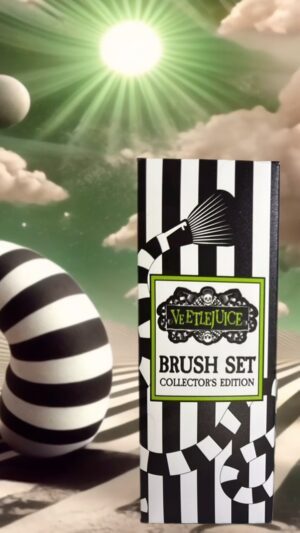 Ve Neill Instagram - It’s showtime! 🎬 Step into the strange and unusual world of #Beetlejuice with the all-new limited edition 𝚅𝙴𝙴𝚃𝙻𝙴𝙹𝚄𝙸𝙲𝙴 Brush Set, curated by the legendary @therealve herself! 🖌️

Inspired by the very brushes used on set for the original Beetlejuice movie, this 9-piece set comes in a themed box straight from the sandworm’s lair. 

Ready to make your makeup kit a little more haunted? 🪱 Brush Set available @vesfavoritebrushes - 🔗 in bio!