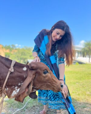 Vivana Singh Instagram - Wish everyone a very blessed KRISHNA JANAM ASTAMI 🦚🦚💙🦚🦚🙏🏻! 
My mother loved cows . She was a daughter of a farmer ❤️. Coz of her earthy connectivity n humble nature the sanskar got initiated in me n my brother 🙏🏻🦚. Shared some pics of my love for cows. There is one very special pic of Ma kamdhenu ( cow’s name ) I was fortunate to meet her at Babaji’s ashram . She was so calm n loving that I could touch her n keep my head over her’s . Now she has gone to heaven n giving company to my ma ❤️🦚❤️🙏🏻. ( I m sure they both are happy and at peace ) . Most painful experience of my life to not have ma besides me but I will always celebrate my mother till I live 🧿🙏🏻🦚🙏🏻