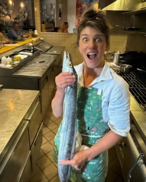 Vivian Howard Instagram - Scenes from August’s kitchen bar!  Come and see me in September.  1. Me & what has been pointed out as my “work face.” 2. Deep Run Summer in a bowl  3. My version of Vanna White with a ribbonfish  4. What I did with said fish  5. Lamb stuffed perilla leaves ready to be fried 6. Just a girl and her cantaloupe sorbet 📸 by @moleskystudio