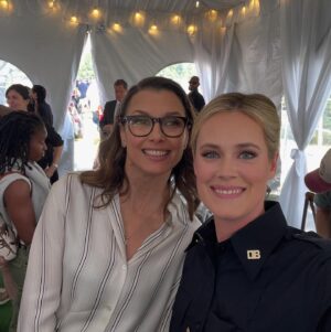 Abigail Hawk Instagram - Last day of school, #bluebloods edition.💙👮🏼(PS didn’t really get yelled at; I just said that for dramatic effect. Also, I got to take home Frank’s office door! Best souvenir everrrrr!)