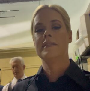 Abigail Hawk Instagram - Last day of school, #bluebloods edition.💙👮🏼(PS didn’t really get yelled at; I just said that for dramatic effect. Also, I got to take home Frank’s office door! Best souvenir everrrrr!)