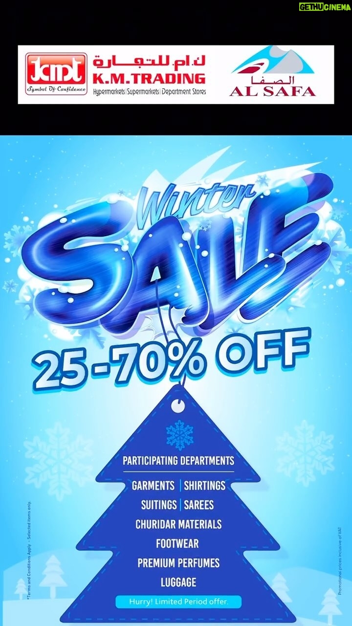 Firoza Khan - 21.6K Likes - Enjoy the Winter Sale at K.M. Trading and Al SAFA stores across the UAE! Get huge discounts of 25-70% on a wide selection of garments, shirtings, suitings, sarees, textiles, churidar materials, footwear, premium perfumes, kids’ wear, and more! Don’t miss out on fantastic savings on quality items for the whole family. Head to your nearest store to grab the best deals this season!
#explore #viral #uae #reels #dubai #video #trend #shopping #offers #kmtrading #alsafa #réel