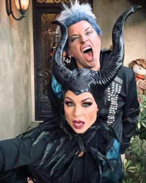 Jessica Collins Instagram - Our Rotten to the Core Halloween 2024. 
#Descendants
#Mal
#Maleficent
#Hades
#Halloweenpups
#familyandfriends❤️