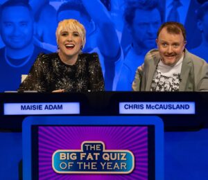 Maisie Adam Instagram - On your screens tonight rounding up the year with this bunch. 
Was my teammate total legend and everyone’s favourite dancer @chrismccauslandcomedy ? Yes! 
Was there a round literally called “Say What You See”. Also yes. 
Join us on Channel 4 at 9pm to see how we got on! 🍻