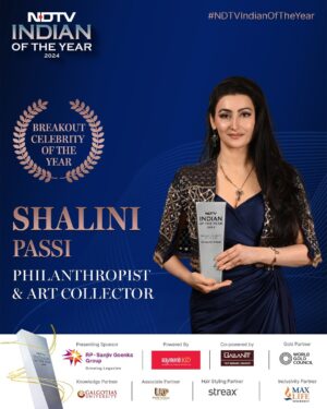 Shalini Passi Instagram - Thank you @ndtv @ndtvindia for the Breakout Celebrity Of The Year Award. Extremely honoured & grateful 🙏✨

#NDTVIndianOfTheYear 
Presenting Sponsor: RP-Sanjiv Goenka Group 
Powered by: Wardrobe partner, Raymond (@raymond_the_complete_man)
Co-powered by: Gallantt Group of Industries (@gallantt_group)
Gold Partner: World Gold Council (@thestoryofgold)
Knowledge Partner: Galgotias University (@galgotias_university)
Associate Partner: Usha Kakade Production (@ushakakadeproductions)
Hair Styling Partner: Streax (@streaxindia)
Inclusivity Partner: Max Life Insurance (@max_life_insurance)Along with Grant Thornton Bharat (@grantthornton_bharat) as Consulting Partner for the awards @nikitamhaisalkar  @nikitadmhaisalkar 🤎🤎