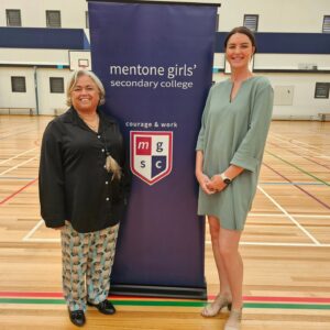 Sharni Layton Instagram - A very special day today, getting to go back to my roots @mentonegirlssecondarycollege to chat to the students of 2025 at the end of year assembly with Aunty Katrina. It meant so much to share my journey 🙏💕 Thanks for having me! Xx