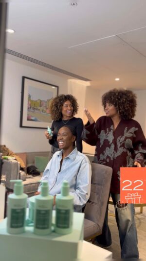 AJ Odudu Instagram - DAY 9: AJ ODUDU 🎁

It’s only 3 sleeps until Christmas Day and today our guest is the amazing TV presenter and Host of Big Brother @ajodudu ! 

We caught up with her in her dressing room before filming and gave her scalp a helping of Kurl Kitchen. 

We talked about Christmas plans, hair inspo and big brother. 💚✨ 

#12daysofchristmas #ajodudu #curlyhair