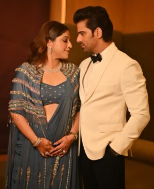 Addite Shirwaikar Malik Instagram - Glowing under the evening lights, dressed to perfection with my man by my side—every moment feels like a celebration of love and elegance…
#wedding #delhidiaries 
Styled by @pratikshachandak 
Outfit by @studio.mikukumar 
Jewellery by @jawahriiofficial @prathamgehlot_01 @abhishek_aggarwal1101 
Makeup by @gauricachawla_mua 
Hair by @jitender_hair_artist
📸 @rishabdahiya