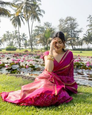 Aishwarya Lekshmi Instagram - Managed to get away without getting murdered by the bride on her wedding day ! 
This was right after i told her a bridesmaid is going to go missing coz "Work " calls🥶🥶🥶
Deeply grateful i could witness your beautiful day and all the emotions that came with it @keerthysureshofficial & @antonythattil ....... That song , That Thirumanam , You crying and hugging him and all of us bawling our eyes out , Allll of it lives rent free in my head and thankyou for this much cherished memory❤️ 
What a joy it was to see your companionship take this new step . 
 

Swipe right to see the Beautifulllest Kanchivaram i have ever ever laid my eyes on and had the honour to wear 😍😍😍 : @houseoftuhil gifted me this saree months back and i couldnt stop staring at it and im thankful i could wear it on a meaningful day . This was inspired by Rukmini Devi's weaves at Kalakshetra and has Kottadi (Checks ) with Rudraksham motifs and the richest pallu i have ever seen andd it depicts a temple procession. 
 The work they do at @houseoftuhil , especially to revive our traditional designs and weaves is so commendable and the  passion and knowledge shows in the weaves ❤️

@swapnilkashid_ thankyou for helping my hair look graceful enough in the 5 minutes you got . @styledbysmiji Thankyou for this beautiful blouse and letting me steal anything and everything you own. @kiransa for being such a cutie and clicking my pictures even though you were one of the wedding guests' there ❤️

Ok . Vote of thanks is done 🫶🏻 

Happpy Married Life Kitty and Thattil!!!! 🧿🧿🧿🧿 
Stay the same and also What a partyyyy that was 🙌🙌🙌🙌