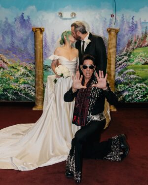 Alison Wonderland Instagram - On Halloween in Vegas I married the love of my life (with some help from Elvis). I am so grateful to have found such a one of a kind love. Ti doesn’t have social media (hot) but I am so in love with you. You are the funniest, smartest, kindest and most inspiring person I know. Thank you for always letting me be fully myself and encouraging me every single day, thank you for giving me the most beautiful child in the world, thank you for showing me what healthy love is, and most importantly thank you for making me “Mrs West” because now my initials are officially “AW” 💍 
📸 @zarastaplesweddings & @jaredtinetti (special thanks to @resortsworldlv & @zoukgrouplv for my crazy afterparty)