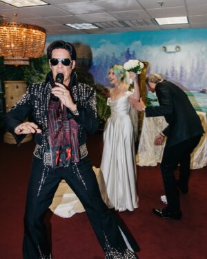 Alison Wonderland Instagram - On Halloween in Vegas I married the love of my life (with some help from Elvis). I am so grateful to have found such a one of a kind love. Ti doesn’t have social media (hot) but I am so in love with you. You are the funniest, smartest, kindest and most inspiring person I know. Thank you for always letting me be fully myself and encouraging me every single day, thank you for giving me the most beautiful child in the world, thank you for showing me what healthy love is, and most importantly thank you for making me “Mrs West” because now my initials are officially “AW” 💍 
📸 @zarastaplesweddings & @jaredtinetti (special thanks to @resortsworldlv & @zoukgrouplv for my crazy afterparty)