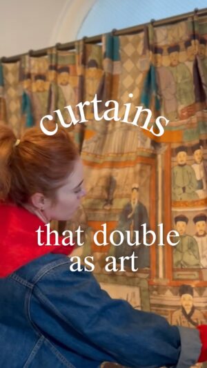 Angela Scanlon Instagram - I just love a 2-in-1 situation, reversible jackets, olive oil in skin care and of course... art as curtains. The brief was cosy entrance with a side of calming big monk energy and I think we nailed it!? What do you reckon!? Is art as curtains the next big thing!?