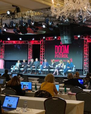 April Bowlby Instagram - Whaaaaat?!! 
All 4 Seasons of Doom Patrol are available to stream in the UK! And in Ireland !!! 🍸👠💥🤖
@dcdoompatrol @itvxofficial @itv