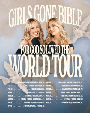 Arielle Reitsma Instagram - GGB gang 🥹🤍 We’re beyond excited to share that our tour is continuing next year! We’re so grateful to you all and to Jesus, and we can’t wait to see you and hug you and love you. Screaming with joy 😭

Presale starts tomorrow at 10 AM local. Head to www.girlsgonebible.com/tour [girlsgonebible.com] and use the code GGBGANG at checkout.

We love you so much! Ari and Ang ❤️🕊️🎀