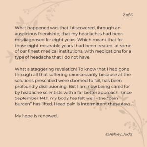 Ashley Judd Instagram - As we mark #WorldMentalHealthDay this week, I wanted to share an update with you all on my own health journey. xx
I want to honor, deeply, the tiny circle of caring chosen family who have loved my body, mind, & spirit during this season: CC, my care companion & guide; my pastor, with her deep wisdom, empathy, vision, and lucid prayers; Amanda & Diane for their healing hands my system recognizes can help heal my system; Jamie & Aunt Dot for the ice baths, hugs, & anti-inflammatory, low-glycemic index meals; Beth, from 6th grade, Logan, Heather, lying on the moss with me, breathing, weeping; MTR for crafts & helping me find play; Tammy & Robyn & M.E., huddled in an embrace singing the Doxology together; Janet, who while traversing the globe still tracked me. day and night with care, cohesion, & showed me paths of hope; Nikki & Seane, holding back the walls of the Red Sea as I crawled through to re-birth. You are my people, my family, and you have loved me so well. Thank you.