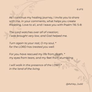 Ashley Judd Instagram - As we mark #WorldMentalHealthDay this week, I wanted to share an update with you all on my own health journey. xx
I want to honor, deeply, the tiny circle of caring chosen family who have loved my body, mind, & spirit during this season: CC, my care companion & guide; my pastor, with her deep wisdom, empathy, vision, and lucid prayers; Amanda & Diane for their healing hands my system recognizes can help heal my system; Jamie & Aunt Dot for the ice baths, hugs, & anti-inflammatory, low-glycemic index meals; Beth, from 6th grade, Logan, Heather, lying on the moss with me, breathing, weeping; MTR for crafts & helping me find play; Tammy & Robyn & M.E., huddled in an embrace singing the Doxology together; Janet, who while traversing the globe still tracked me. day and night with care, cohesion, & showed me paths of hope; Nikki & Seane, holding back the walls of the Red Sea as I crawled through to re-birth. You are my people, my family, and you have loved me so well. Thank you.