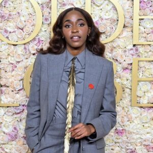 Ayo Edebiri Instagram - wore a suit, wore a grill, saw some pals, almost didn’t get on the red carpet so Ethan took pictures of me that are very very bad 🫶🏾 (go see Nickel Boys!!) - lots of love, feeling so so very grateful - golden globes ‘25!!! 🪶❣️